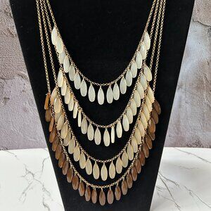 Layered necklace 4 strands gold tone chain with teardrop stones